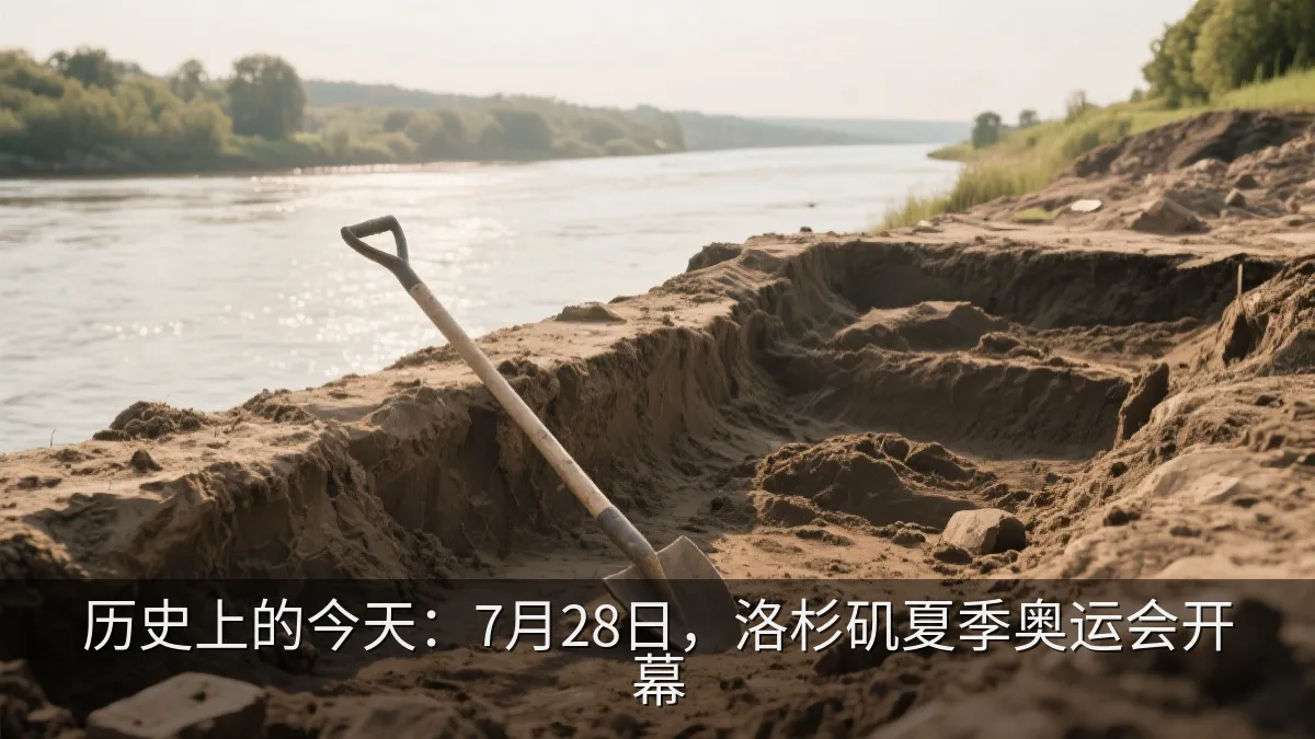 河岸考古发现现场的抽象历史意象