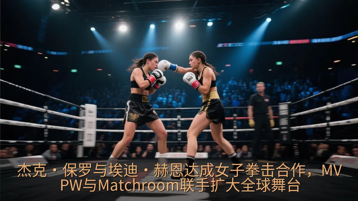 女子拳击手在聚光灯下进行职业拳击比赛